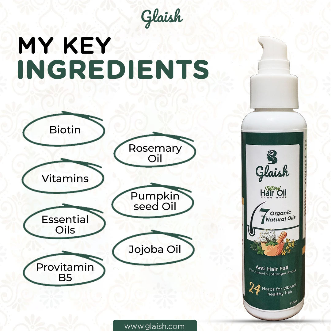 Glaish Hair Oil Homemade 7 Organic Oil + 24 Herbs